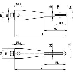 M3 рубиновый шарик Ø0.6 мм, стержень из карбида вольфрама, L 20 мм, ML1/ML 4.6/11.0 мм, для систем ZEISS A-5004-3179